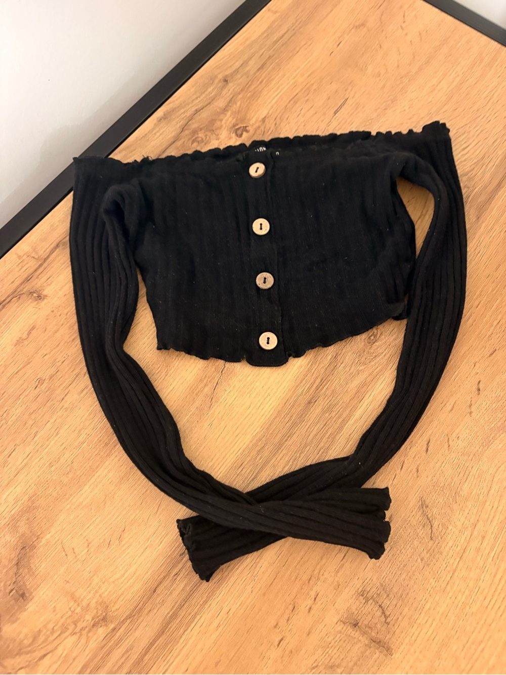 Fashion Nova Black Off-Shoulder Ribbed Button-Front Crop Top